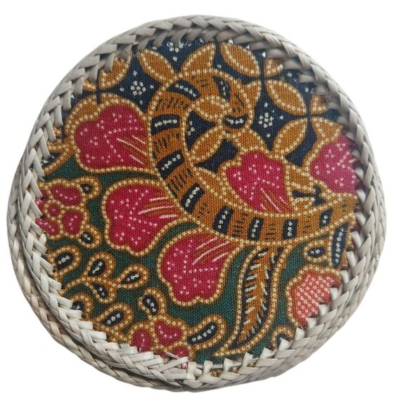 Handwoven Fabric Batik & Bamboo Coasters Set of 12 Vibrant Patterns Unique - Picture 9 of 10